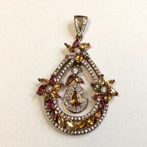 Pendant Fancy Autumn Colored Sapphires in Vintage Gold Plate over 925